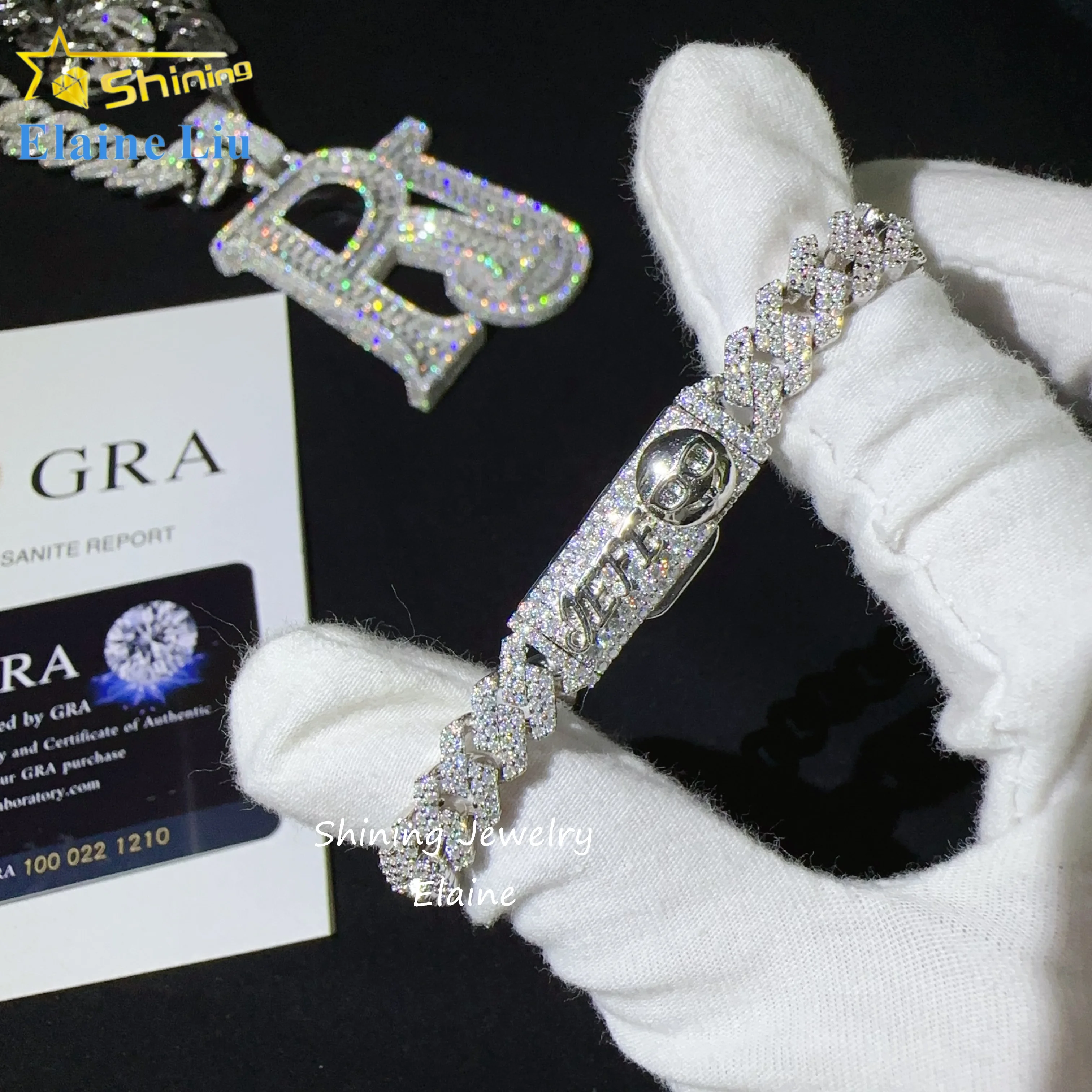 

Fine jewelry luxury 8mm width 925 sterling silver vvs moissanite hip hop custom iced out cuban link chain cuban bracelet