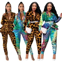 

C91701 2020 womens fashion two piece sexy flounced sets woman printed color pants set for women
