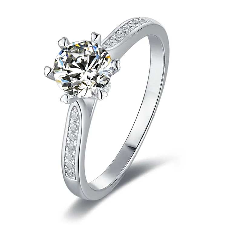 

2022 High quality fine jewelry 1 carat white round brilliant cut moissanite diamond 925 silver ring, De