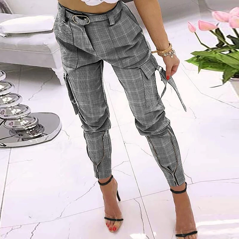 

Women Casual Solid Cargo Pants Spring Summer High Waist Office Lady Long Pants New Fashion Zipper Trousers Streetwear