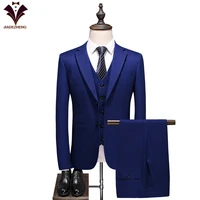 

2019 New Men 's Suit 3-piece Navy Suits Men Slim Fit Groom Wedding Suit Korean Jacket Pants Trousers