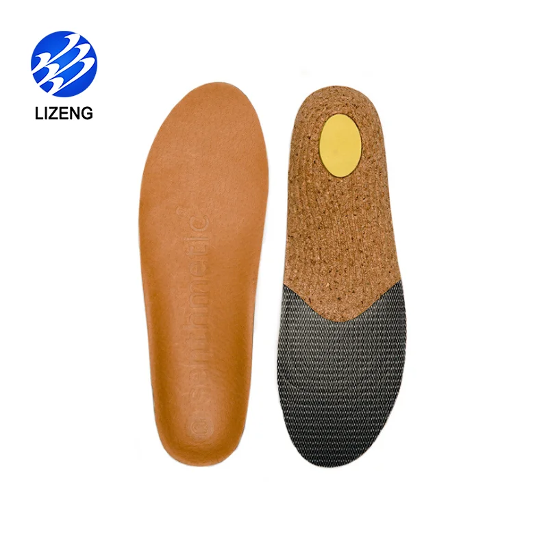 

2020 Brand New Full Length Leather Natural Cork Insoles For Flat Feet Pronation, Brown