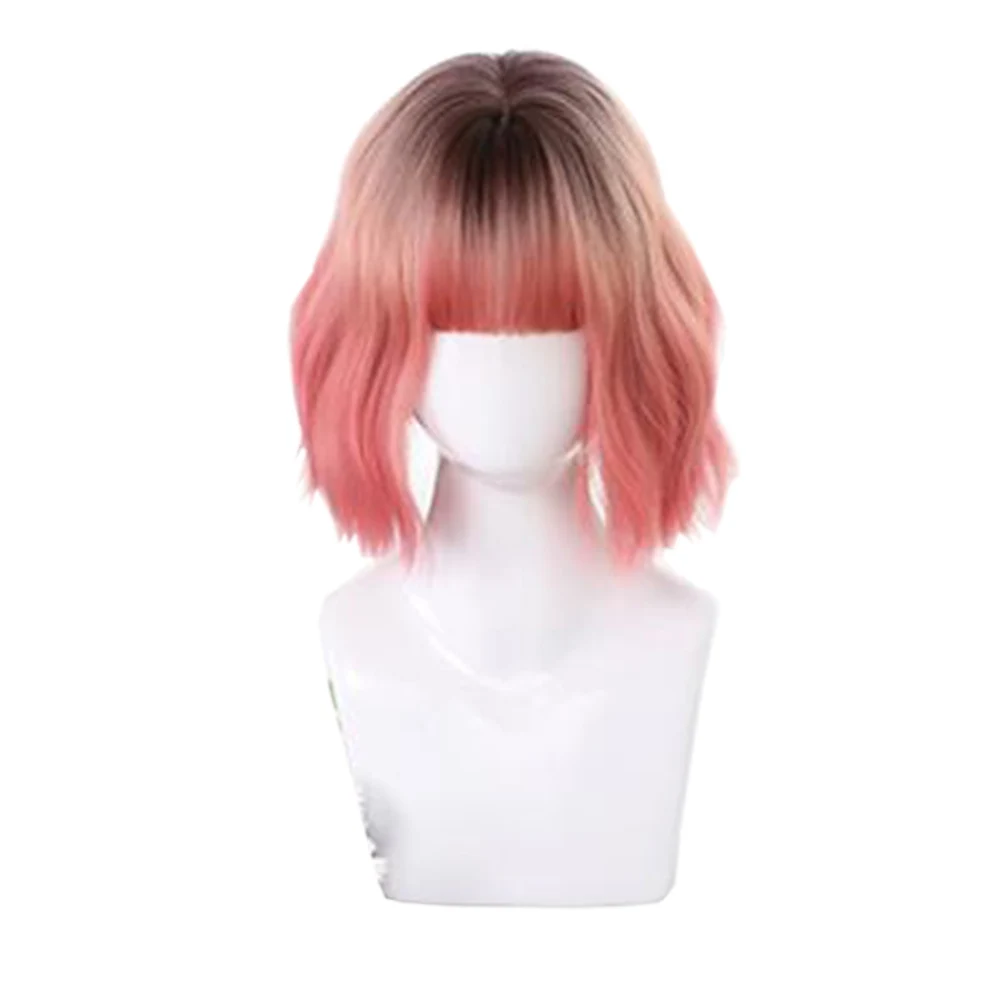 

Apricot Gradient Pink Short Bob Synthetic Hair Wig Lolita Sweet Japanese Cosplay Party Female Girls Beauty Wig, Pic showed