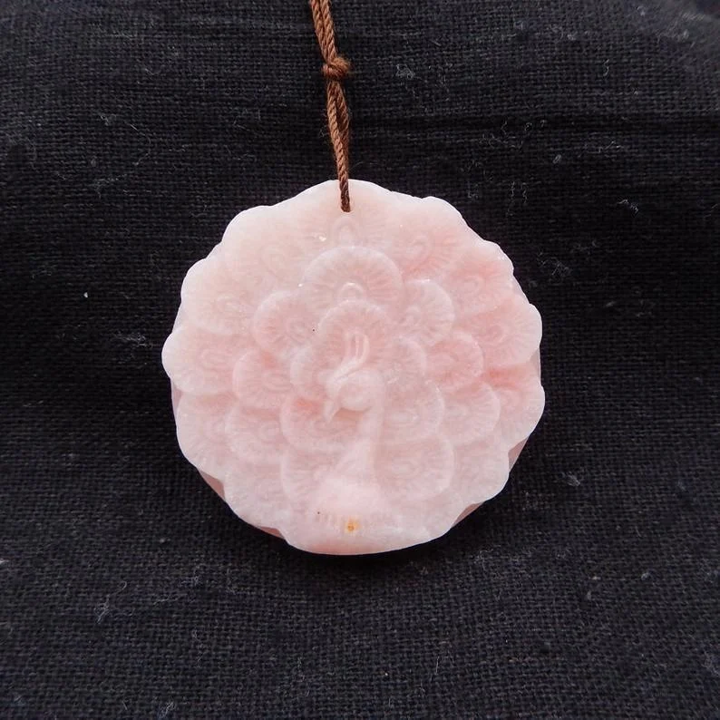 

New Design Carving Peacock Animal Gemstone Bead Pink Tourmaline Pendant For Necklace