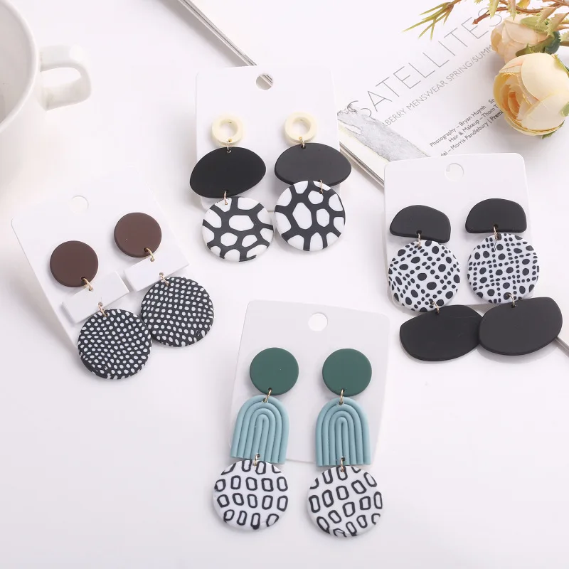 

juhu 2021 korean simple trend geometric shape clay soft clay earrings women ins fashion jewelry wholesale, Colorful