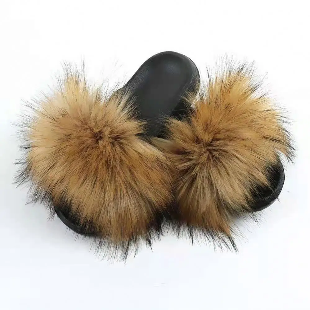 

Good Quality Amazon Top Sell Home Hairy Winter Warm Colorful Open Toe Faux Slide Flat Women Luxury Plush Furry Slipper, As picture show or customized