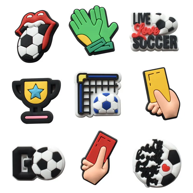 

100pcs+ Wholesale soccer Decorative sports team croc button Lock Label Tag Charm football World Shoe Lace Charms