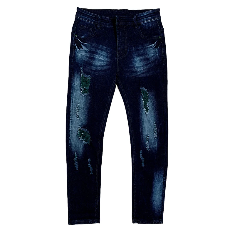 

New cross-border jeans from Europe and America for men with ripped feet and zipper jeans