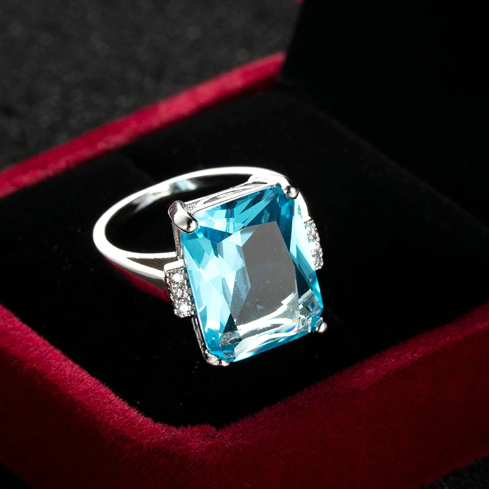 

New Big Blue Cubic Zirconia trendy designer Ring for clearance sale items Women Wedding Ring Party Jewels