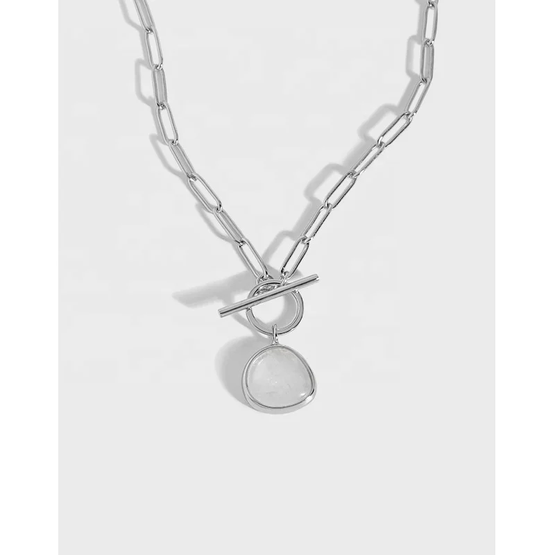 

New Trend Stone Jewelry OT Buckel Crystal Necklace 925 Sterling Silver Round Natural Crystal Necklace for Ladies