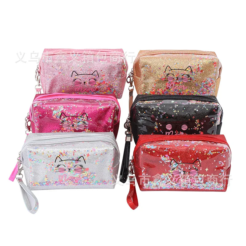

Wholesale direct sales cute cartoon cosmetics special sequins printed letter paper travel toiletry cosmetic bag drawstring