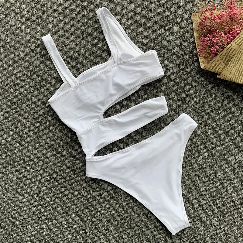 New Sexy White One Piece Swimsuit Women Cut Out Swimwear Push Up Monokini Bathing Suits Beach