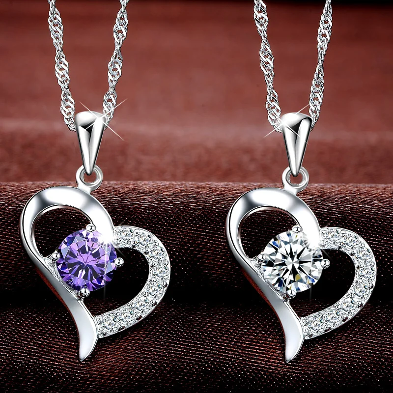 

heart pendant silver necklace 925 sterling cubic zirconia stone necklace jewelry zirconia heart pendant necklaces
