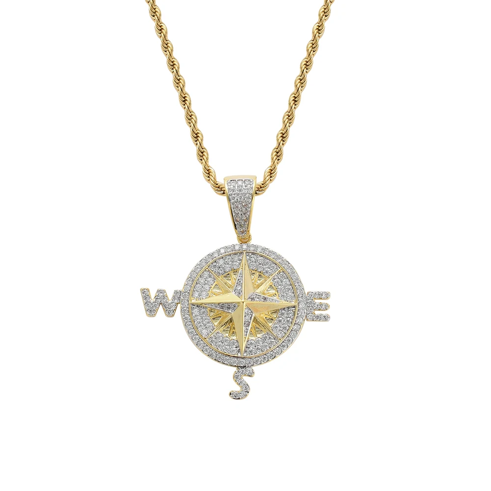 

TUNKALL CN213 Brass Setting CZ Pendant Iced Out Cubic Zircon Necklace Hip Hop Jewelry Men Pendant Necklaces