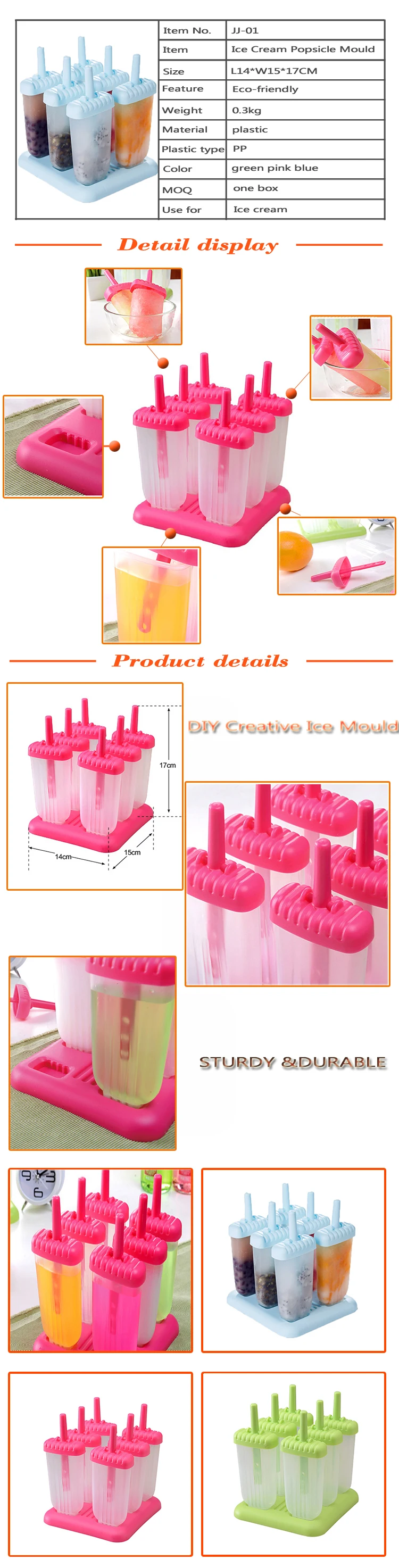 Repeated Use Plastic Ice Cream Mould Popsicle Stick Mould