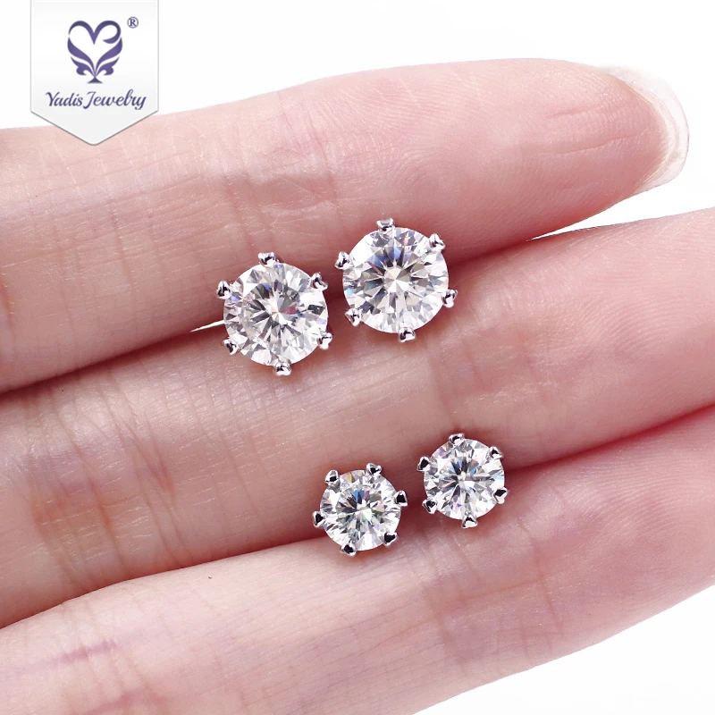 

Tianyu Wholesale Classic Moissanite 925 Sterling Silver Plated White Gold Stud Earrings For Women