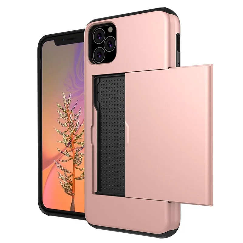 

Shockproof Armor Case Slide Credit Card Slots Holder Phone Case Hybrid Cover For New iPhone XI 11 5.8 2019
