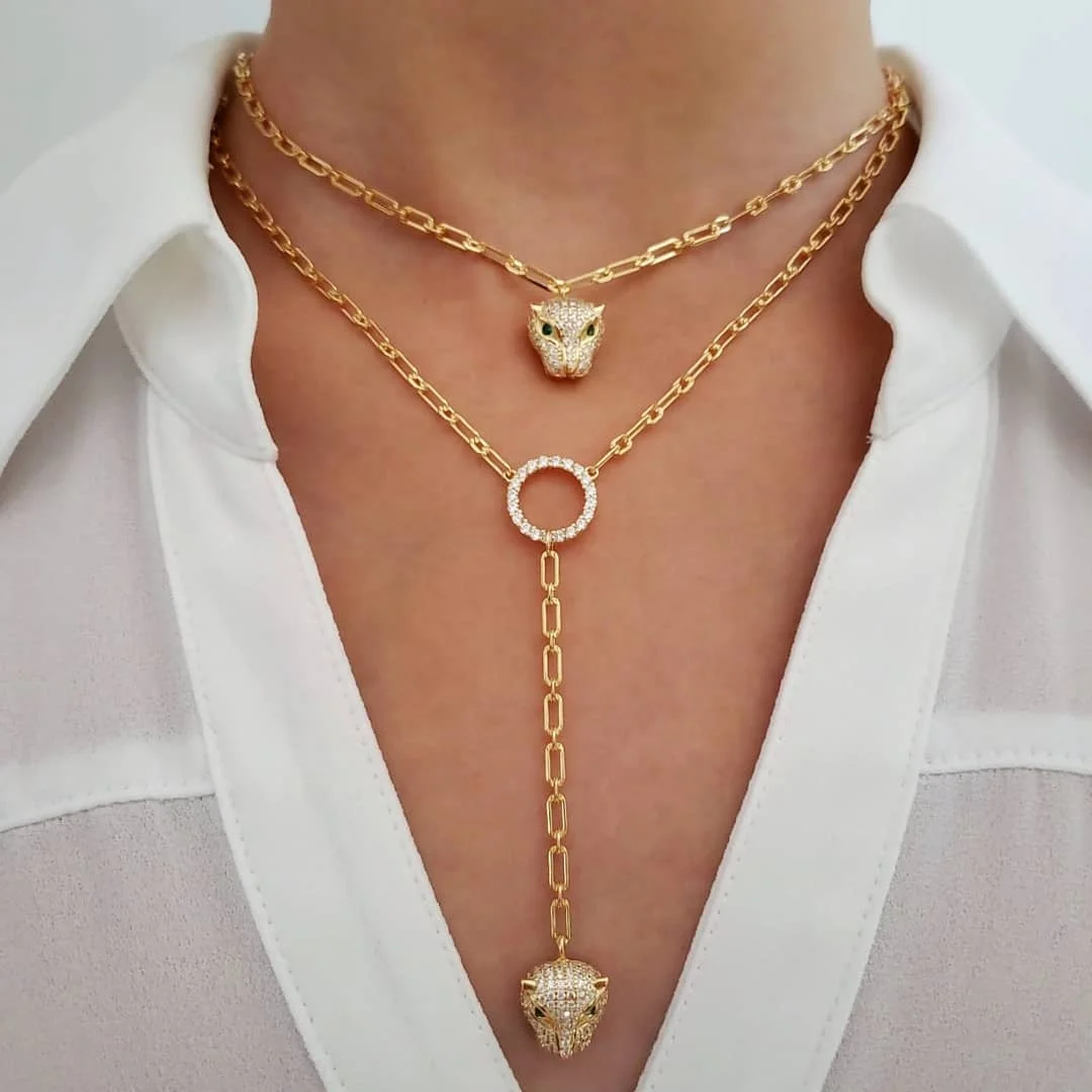 

2020 NEW DESIGN leopard head pendant jewelry micro pave zircon CZ charm necklace women