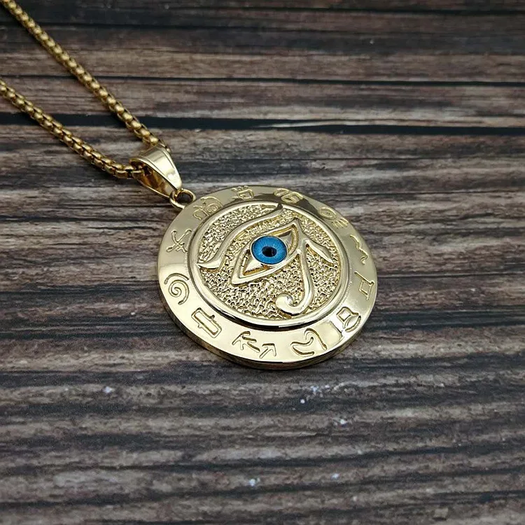 WLG Eye of Horus Mens Stainless Steel Pendant Necklace for Birthday/Gold/Without Chain 