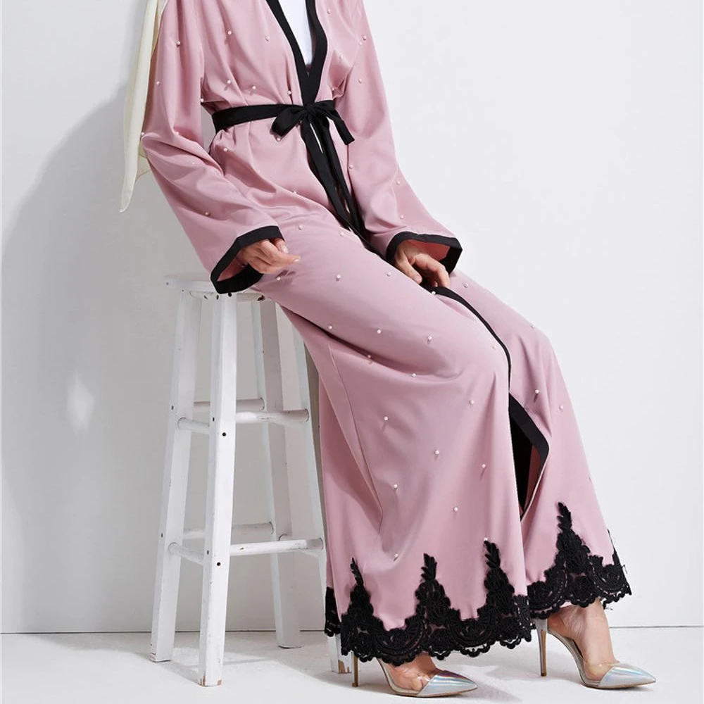 

New arrival pink Loriya fashion women open abaya maxi dress