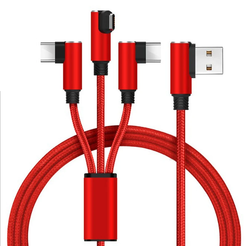 

Durable 90 Degree 2.4A Multi Plug 3 in 1 Usb Micro Type C Fast Charging Mobile phone Cable, Colourful