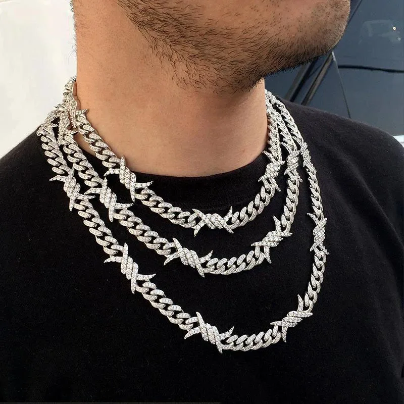 

Iced Out AAA Cubic Zirconia Lab Diamond Thorns Necklace 10mm Miami Cuban Link Chain Necklace, Picture