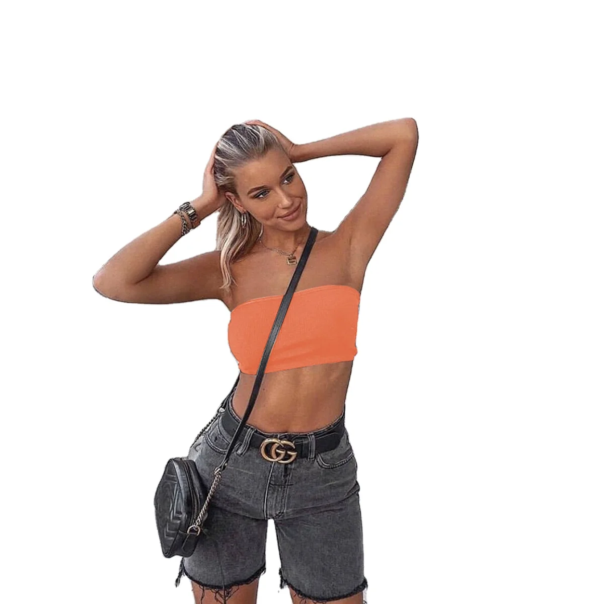 

RJ13L27 sexy sleeveless strapless midriff tight mini crop top women girl's pure color tshirt, Shown