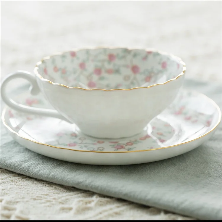 

Colorful floral inside custom design cheap price gold rim cup for tea