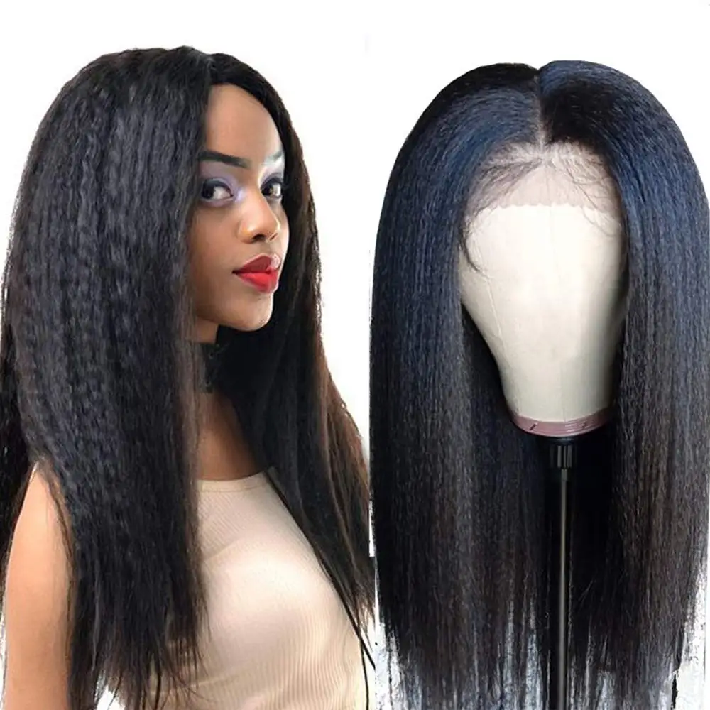 

Wholesale Pre Plucked Cambodian Virgin Hair Wig Lace Front Natural Hairline Kinky Straight Human Hair 4*4 Closure Lace Front Wig