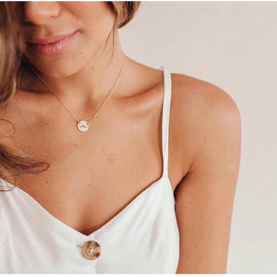 

High Quality Choker Cross Letter Heart Beaded Chain Women Men Disc Round Circle Pendants Big Gold Necklace