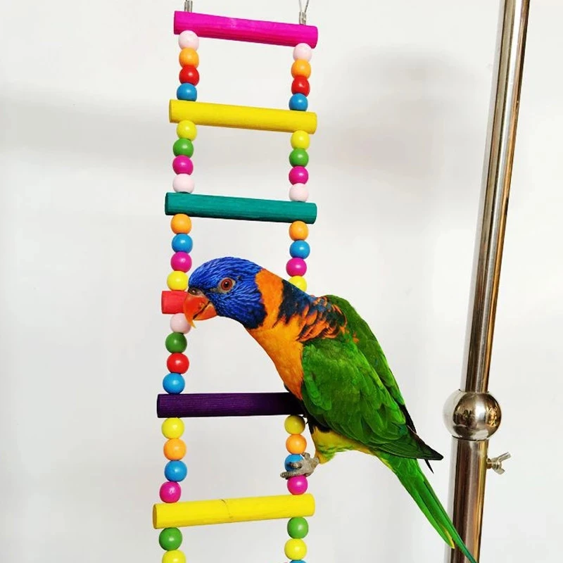 

Birds Pets Parrots Ladders Climbing Toy Hanging Colorful Balls With Natural Wood Parrot Toys for Conures Parakeets Cockatiels