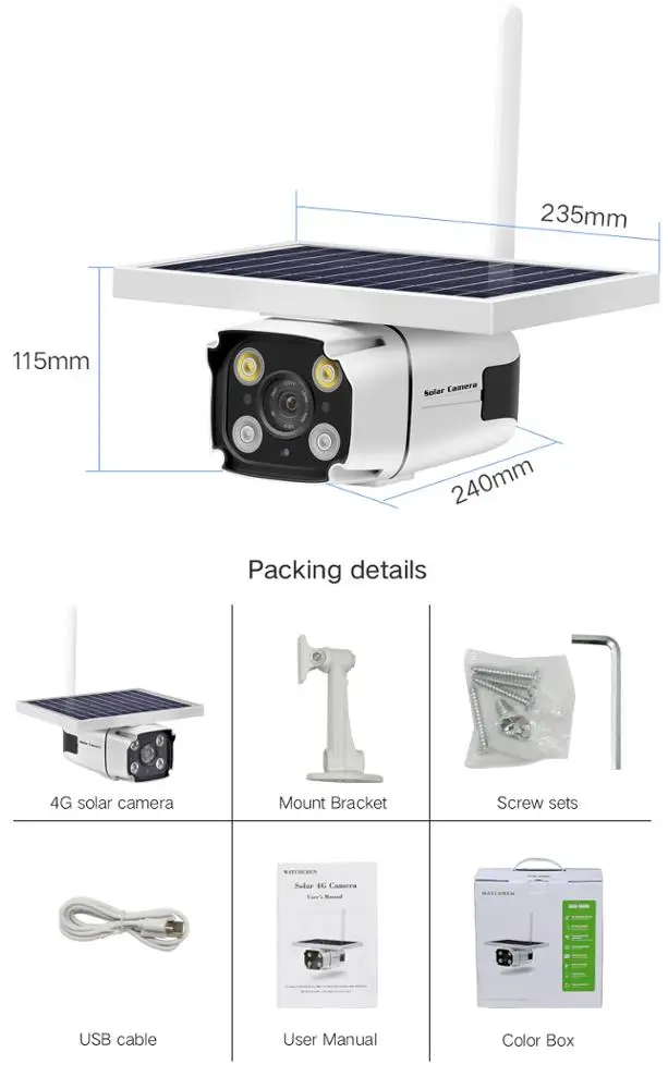 
2020 Waterproof IP67 Solar Powered Battery Security Camera Wireless PIR Starlight GSM LTE 4G Solar Camera With SIM Card Slot 