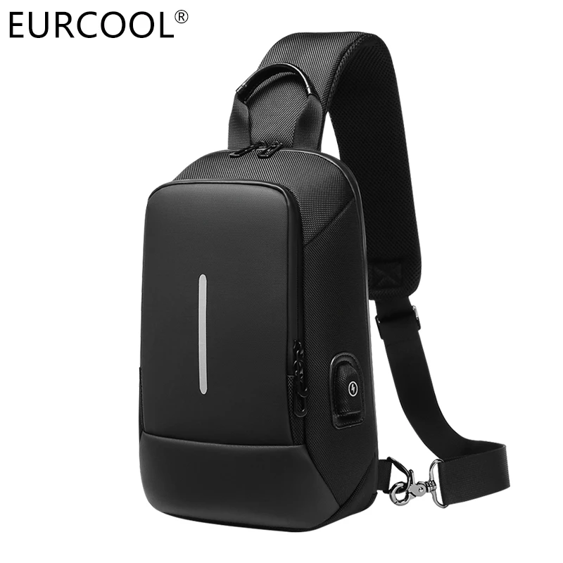 

2021 Eurcool High Quality Oxford PVC One Shoulder Chest Custom Mini Crossbody Messenger Leather Sling Bag For Man With USB