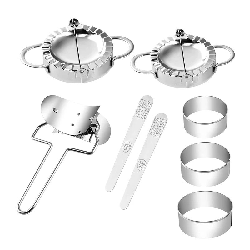 

8Pcs Stainless Steel Dumpling Press Molds Dumpling Skin Cutter Stuffing Spoon Flour Ring Cutter Dumpling Maker Set