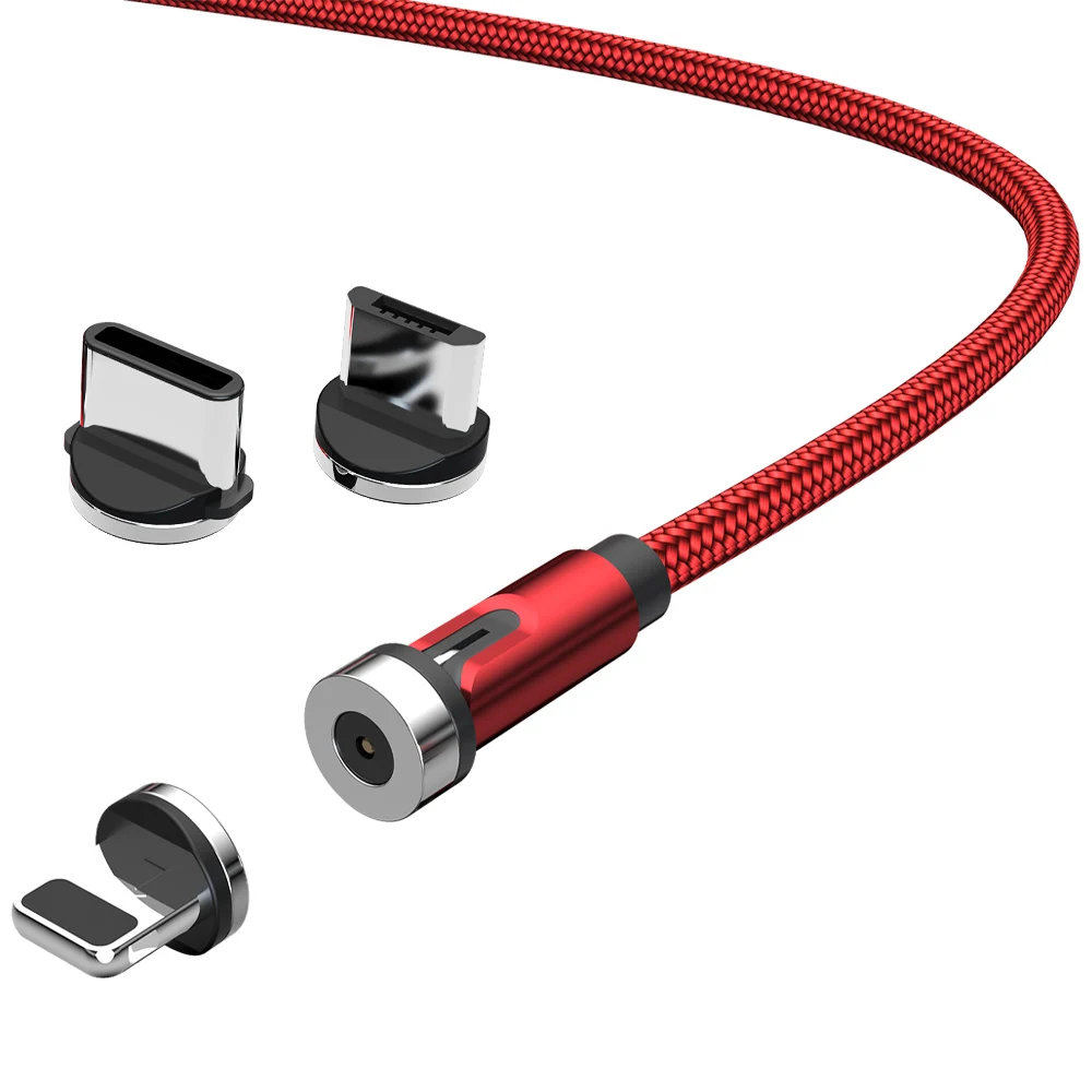 

New design double rotation interface magnetic phone charger 3 in 1 usb cable for iphone type-c micro, Black / red / silver