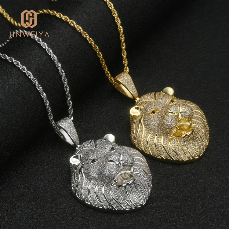 

JWY copper iced out lion shape hip hop plated silver and gold lion pendant chain necklace