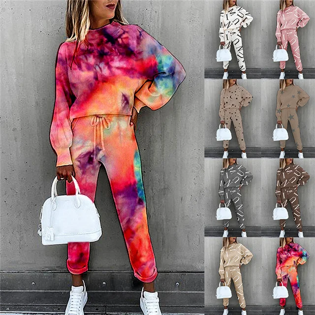 

2021 Spring New Style Tie-dye Printing Stand-up Collar Long-sleeved Fashion Casual Set, Picture showed