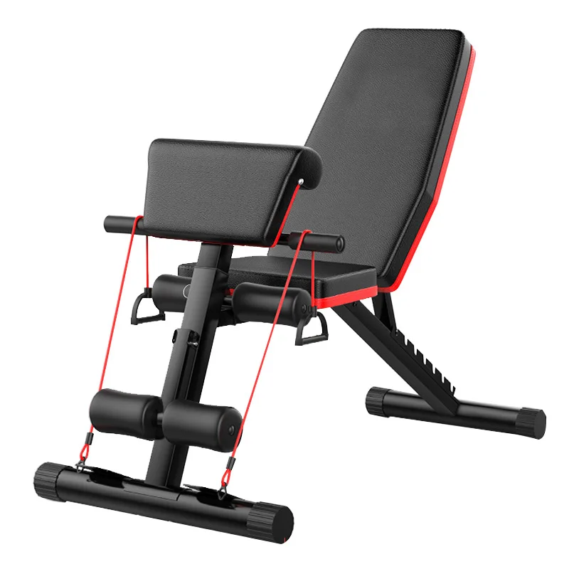 

Fitness training sit up adjustable bench weight lifting chair foldable dumbbell Roman chair, Black+red