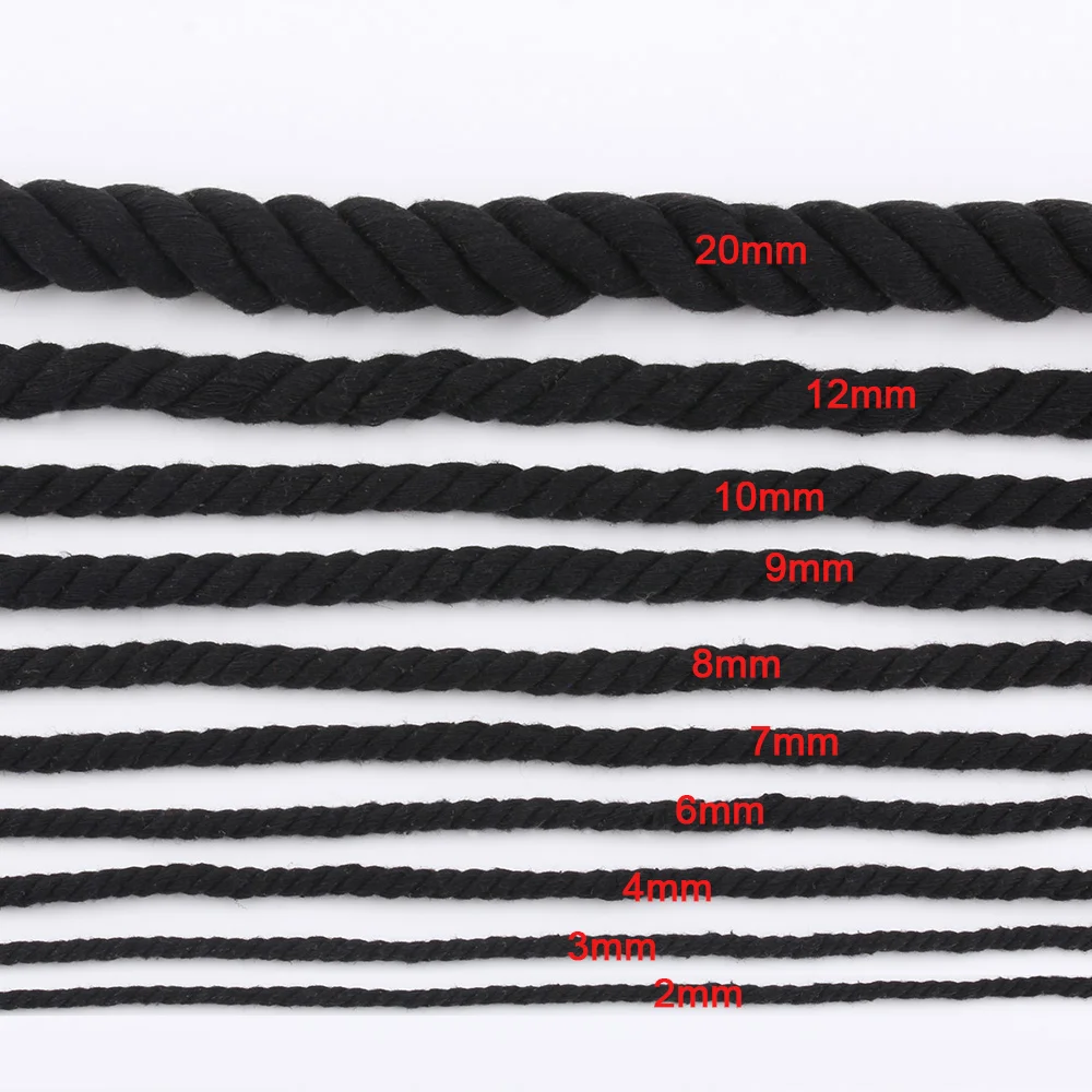 

[16]black three-strand twisted cotton rope black cotton string single strand macrame cord triple strand cotton rope