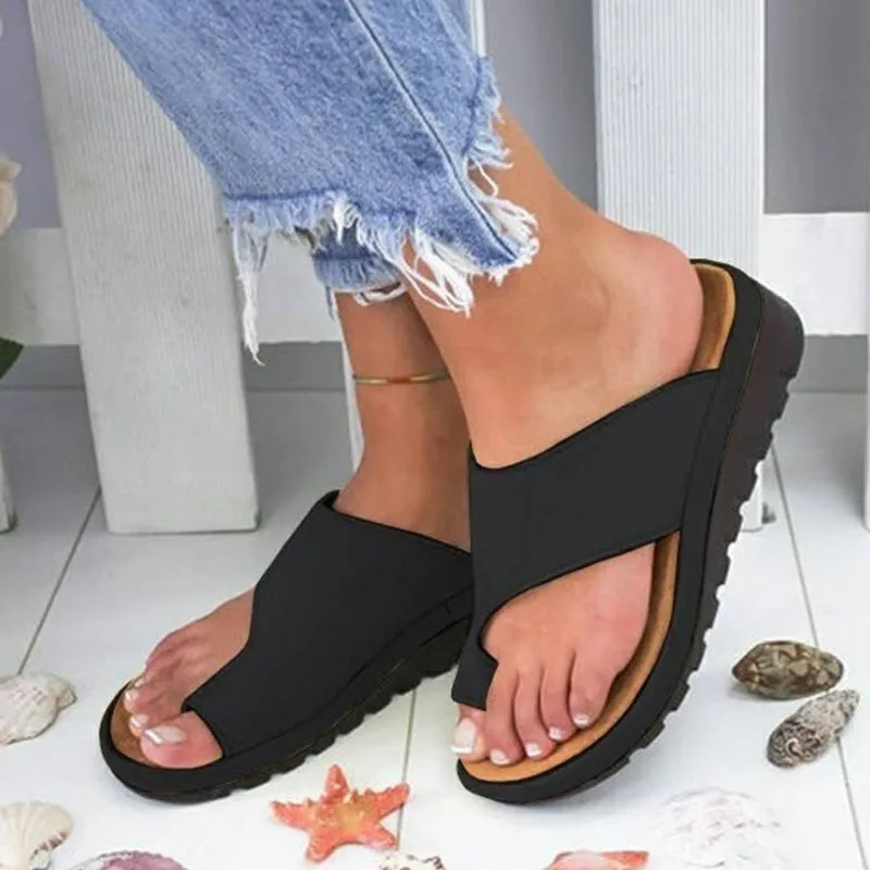

Women Shoes PU Leather Comfy Platform Flat Sole Ladies Casual Soft Big Toe Foot Correction Sandal Orthopedic Bunion Corrector-C