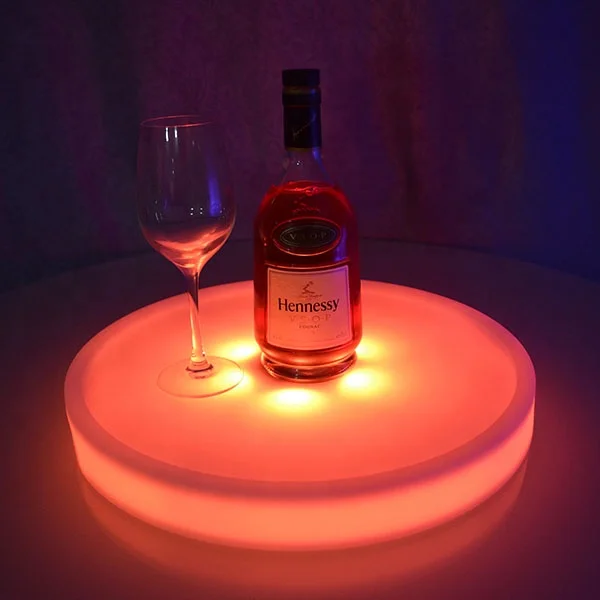 
Rechargeable Plastic Round LED service tray LED glow glasses tray 1kg 16' 
