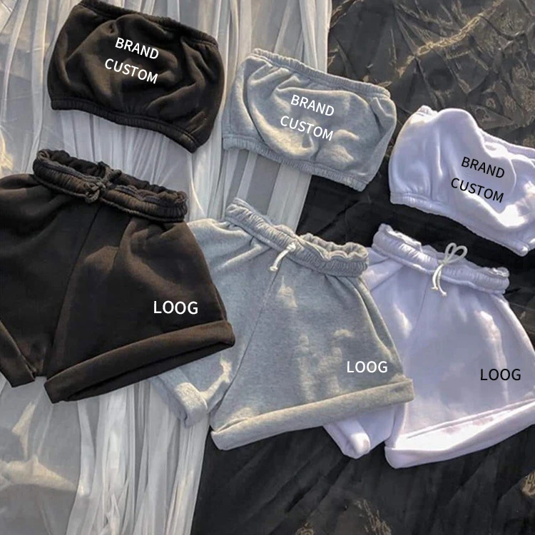 

2021 Summer Embroidery Logo Womens 2 Piece Short Sets Clothing Outfit Crop Tops Tracksuit Two Piece Pants Set