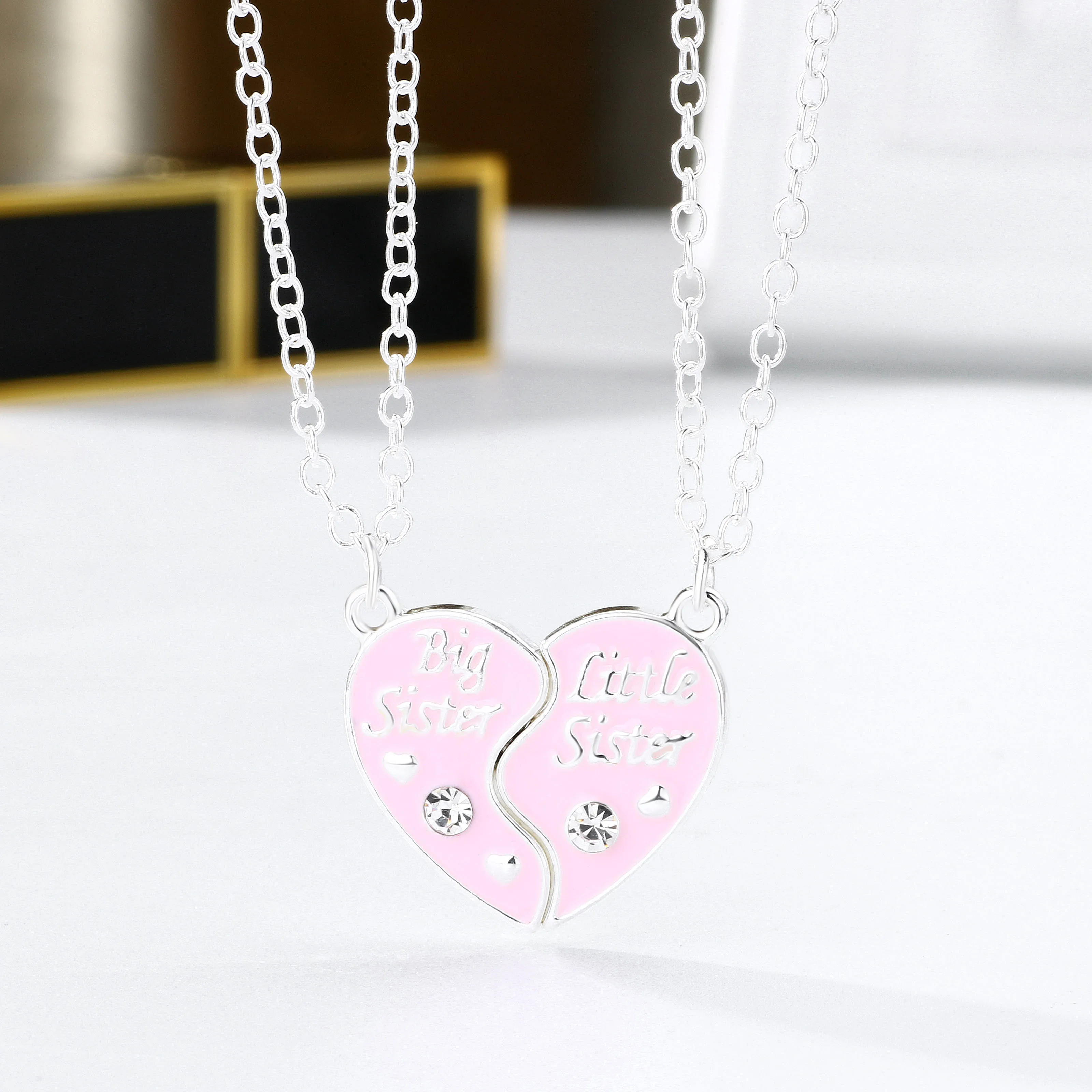 

Magnet big sister litter sister pink heart Pendant necklace jewelry best friend necklaces for 2 best friends heart necklace