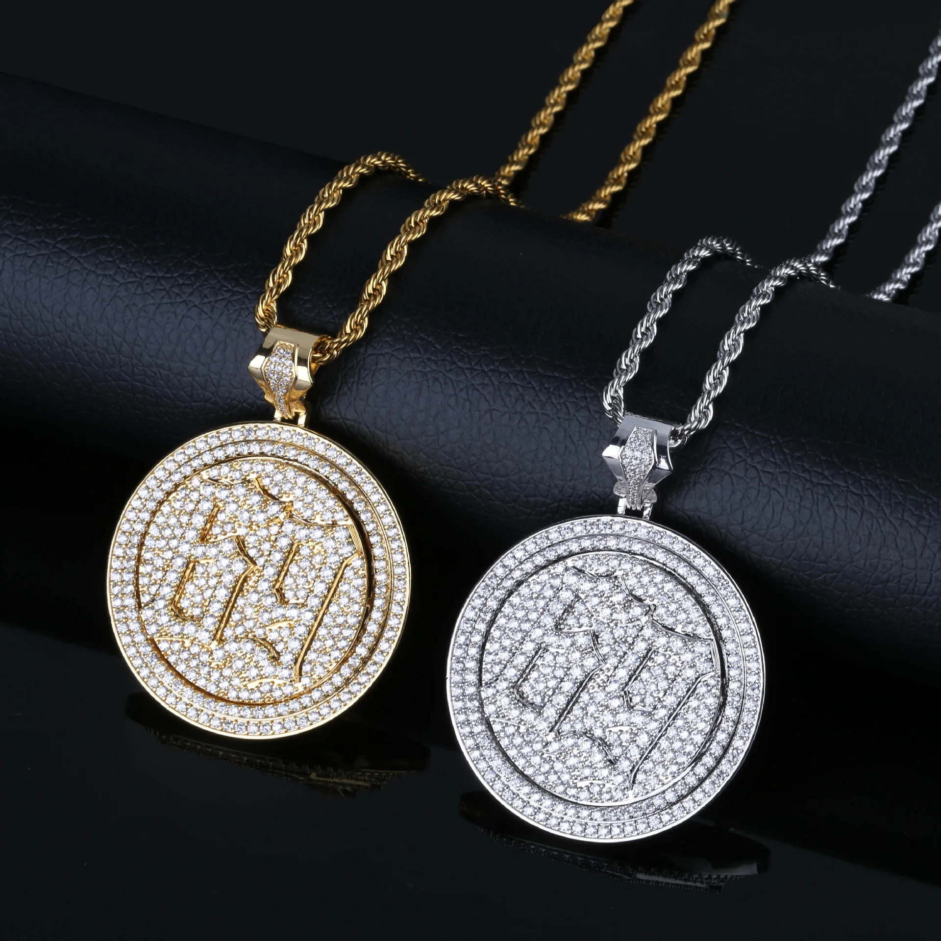 

Street style Hip Hop Jewelry Gold Silver Micro Inlay Powder Zircon Rotating Disc 69 Pendant Slider Moving Number Men's Necklace, Multi color