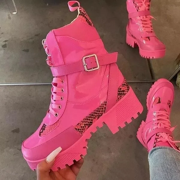 

New Fashion Boots Woman 2021 Buckle Shoes Chunky Fashion Designer Boots Women Shoes Platform Winter Boots for Ladies, Picture shows