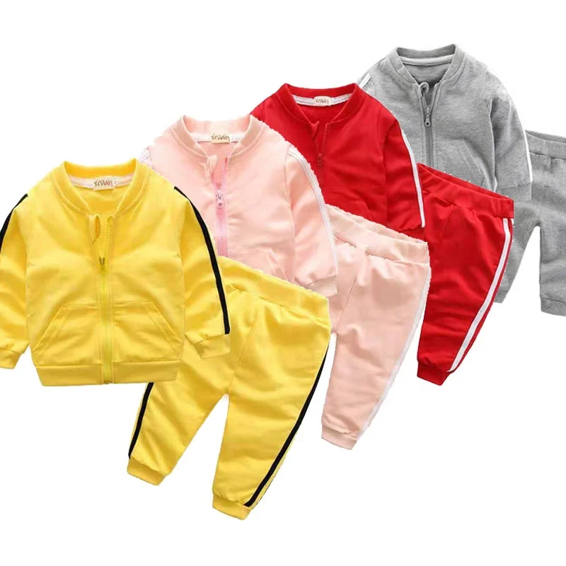 

Autumn Fashion Baby Sport Clothes Cotton Long Sleeve Solid Zipper Jacket+Pants 2pcs Baby Boy Tracksuit Baby Clothes Sets Girl