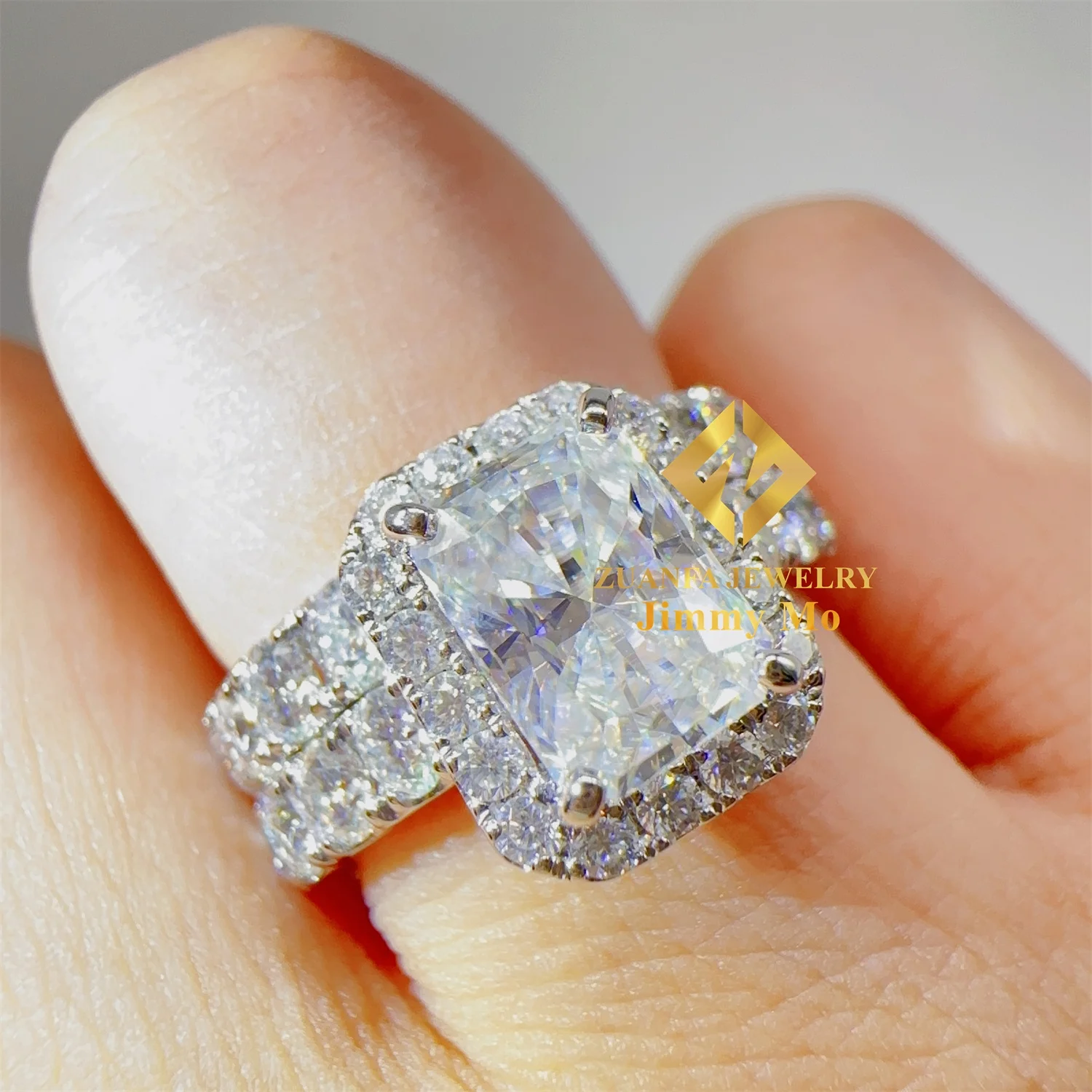 

Custom 10k Real White Gold Gorgeous Bridal Wedding Jewelry Set 2Ct Radiant Moissanite Diamond Engagement Band Ring Ladies