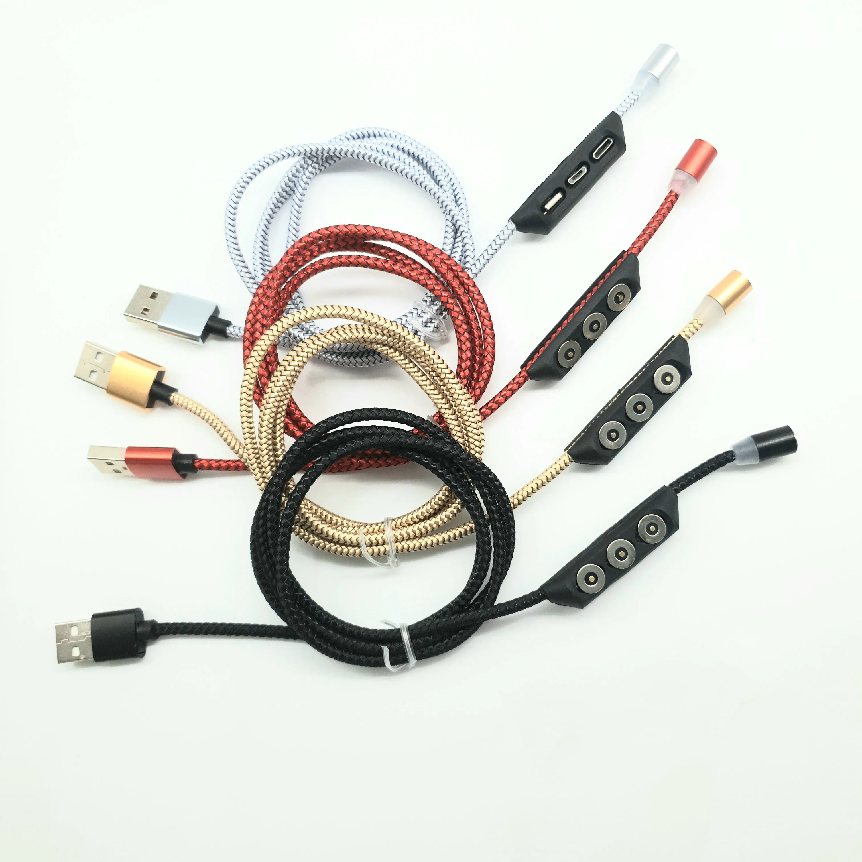 
1m 2m 3 in1 Nylon Braided Magnet Charger Fast Charge Micro usb Type-C Magnetic Charging Cable 