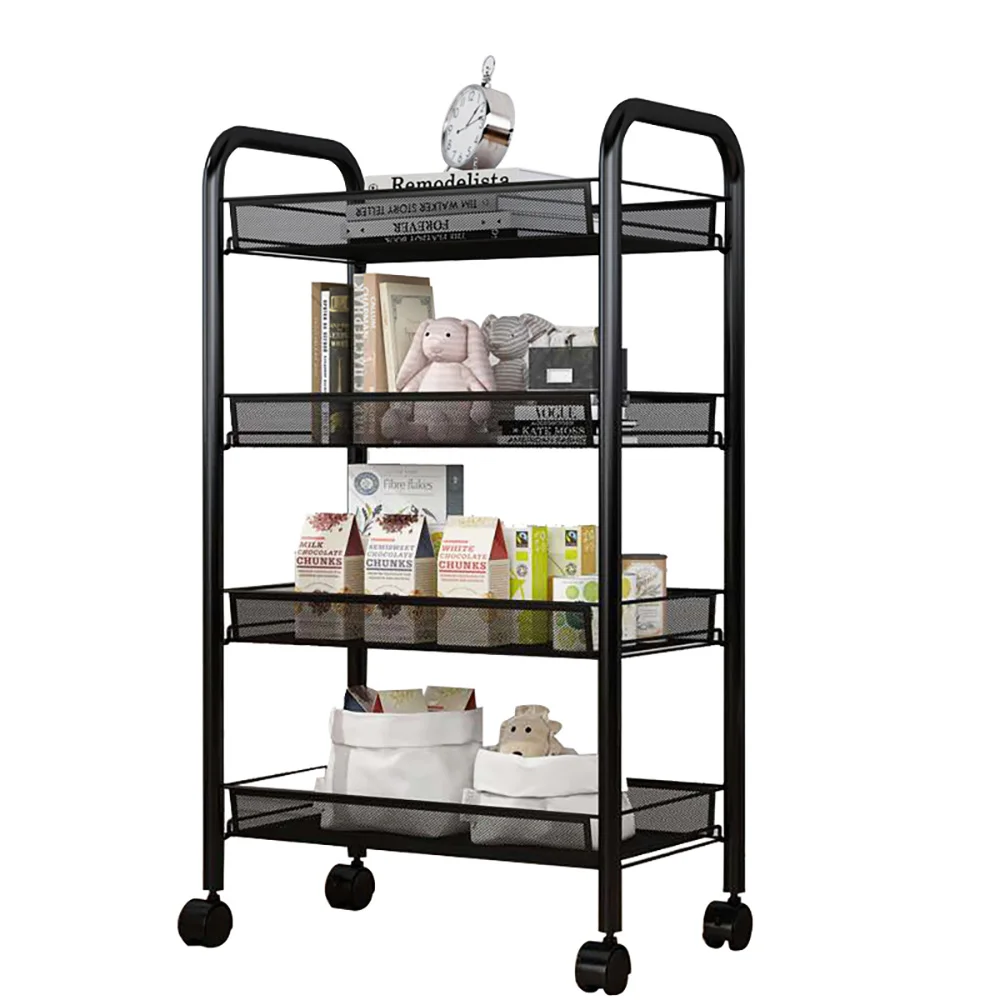 

JX- Movable kitchen storage rack with detachable basket household and office trolley multifunction rolling cart with wheels, White black blue pink