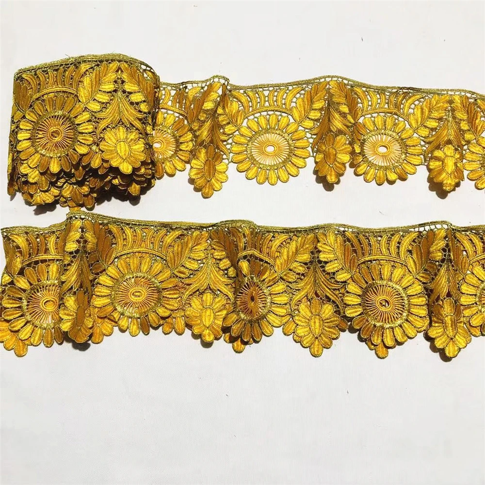 

Beautifical guipure embroidery fabric decoration gold lace trim ML54NM14, Customized